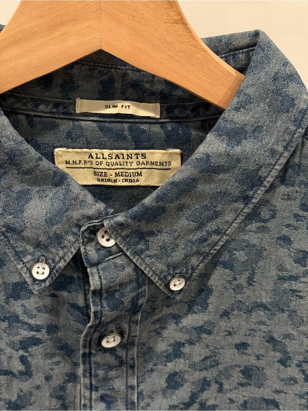 AllSaints Blue Tonal Pattern Button-Down Shirt